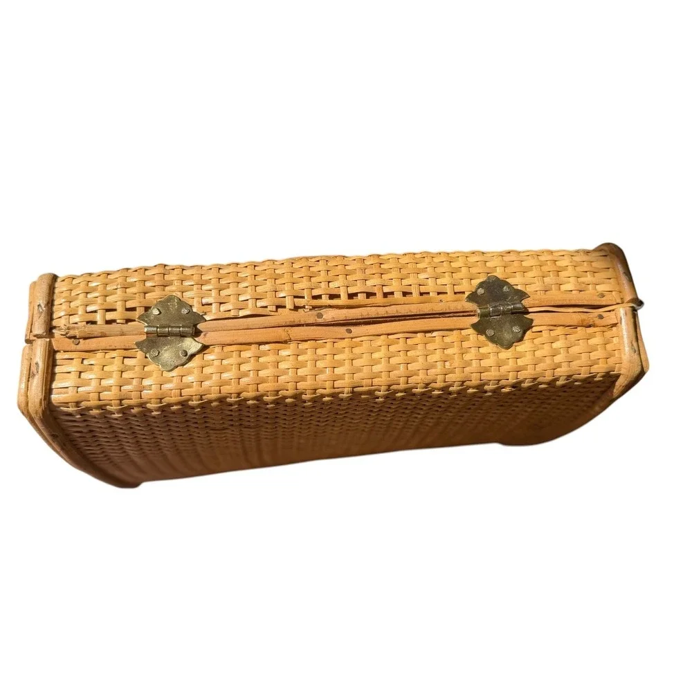 Vintage Wicker Top Handle Bag Woven Rattan Satchel Purse Honey Brown Cottagecore
